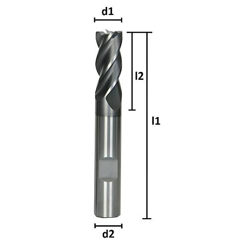 12x26x83 mm - d2=12 mm HPC Karb�r Freze, 35/38�, BlueCut, Z=4, 800 N/mm�,�lik ve  Paslanmaz �elik