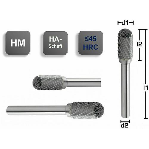 19 x 25 x 65 aft 6 mm - Karbr (HM) Sert Metal apraz dili Kalp Freze, yuvarlak alnl silindir apak alma takm