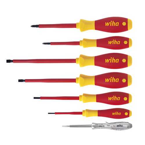 Tornavida seti SoftFinish elektrikli cihazlar iin: Oluklu, Phillips yldz 7 paral, Wiha