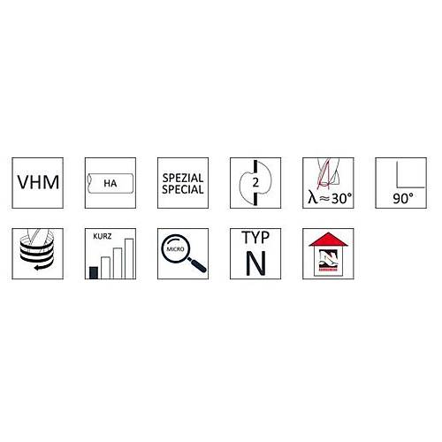 0,9 x 2.5 x 38, d2=3 mm - Karb�r Mikro Freze, Z=2, 30�, HA, BlueCut