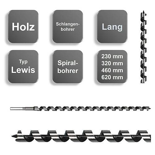 12 x 230 mm - Aa matkap ucu, Ahap Ylan Matkap ucu, Tip Lewis Uzun Delik Delme ucu