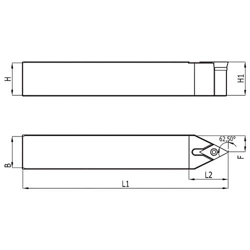 10 x 10 x 100 mm - SDNCN D�� �ap Delik Tornalama Kateri, DCMT07 veya DCGT07 u�lar i�in, D�z 62,5�, Altl�k ile