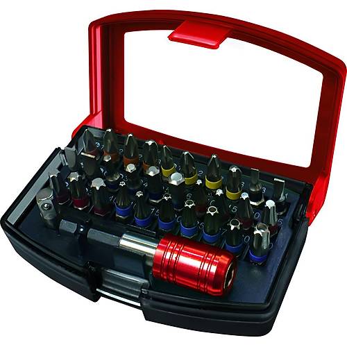 Tornavida u� �e�itleri, Vida ucu seti 32 par�a, h�zl� de�i�tirilebilen u� ve tutucu, Kemer klipsli kutusu ile