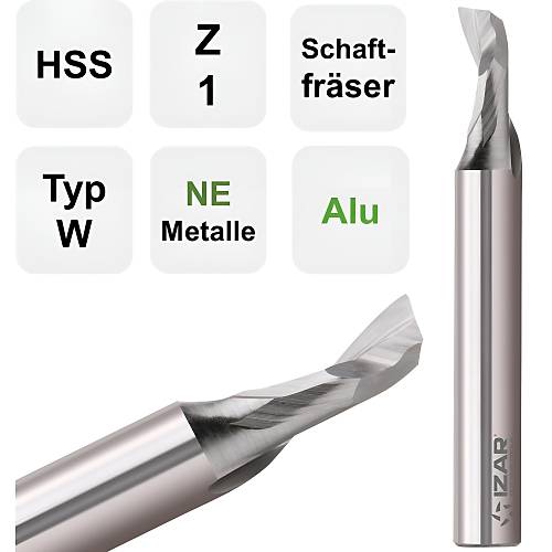 5,0 x 12 x 60, d2=8 mm - HSS Freze, Z=1, Alminyum Parmak Freze ucu, Izar