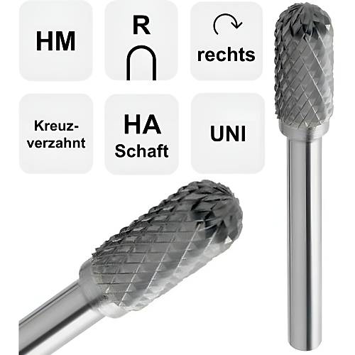 19 x 25 x 65 aft 6 mm - Karbr (HM) Sert Metal apraz dili Kalp Freze, yuvarlak alnl silindir apak alma takm