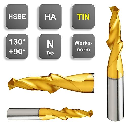 M4 - 3,3x11x4.5x24x58 mm - HSSE Kademeli matkap ucu, 90�, TIN, K�sa, �n delik