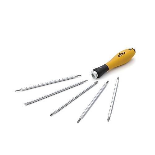 De�i�tirilebilir uclu Wiha Tornavida seti S�STEM 4 ESD, 12 par�a, rulo �antal�, Elektronik aletlerin derin vidalar�n� vidalamak i�in ideal