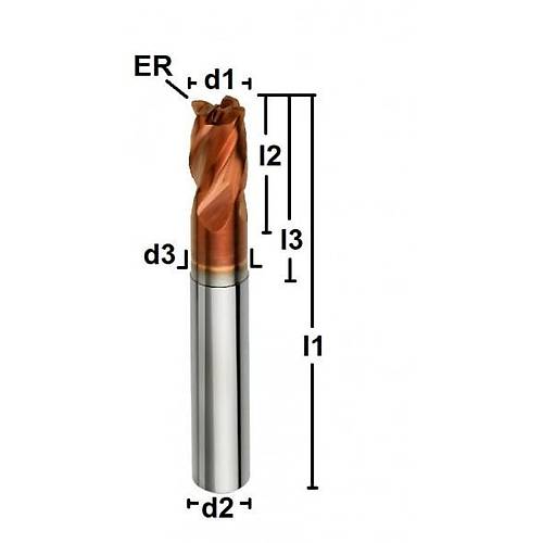 10ER0,5x15x32x73 - d2=10 mm | Karb�r Kal�pc� Freze, Z=4, 65 HRC, PVD Kaplama