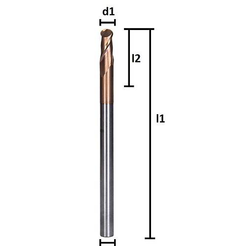 3,0 R2 x 8 x 75, d2=3 mm ✔ Uzun K�re Parmak Karb�r Freze, TiSiN