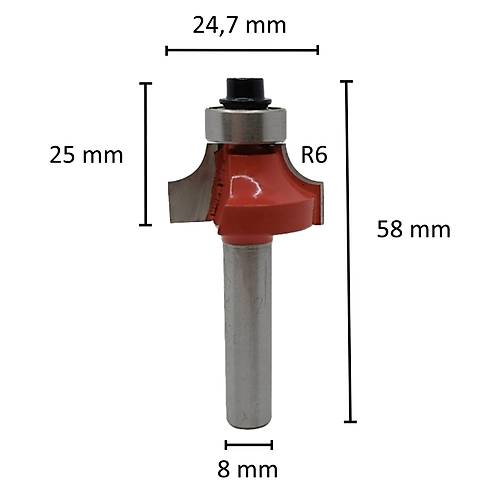 24,7 mm R6 El freze ucu, Karb�r (Elmas) kaynakl� ve rulmanl� frezeleme ucu, Router Bit Ah�ap freze ucu, Ters Rady�sl� freze ucu (�aft 8 mm)