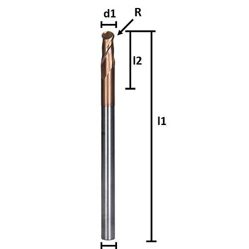 6,0 R3 x 11 x 100, d2=6 mm ✔ K�re Parmak Karb�r Freze, TiSiN Uzun