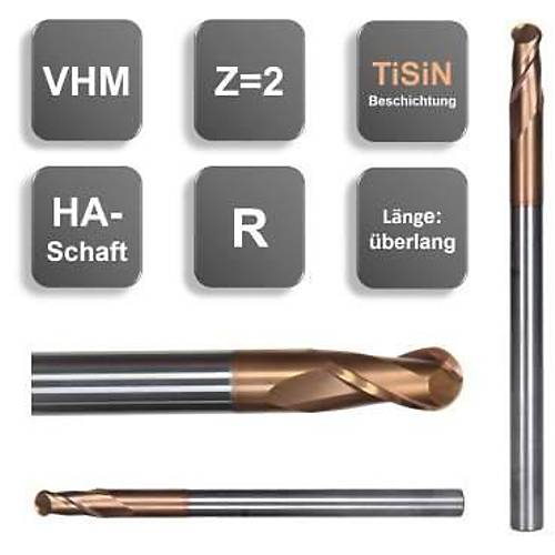 3,0 R2 x 8 x 75, d2=3 mm ✔ Uzun K�re Parmak Karb�r Freze, TiSiN