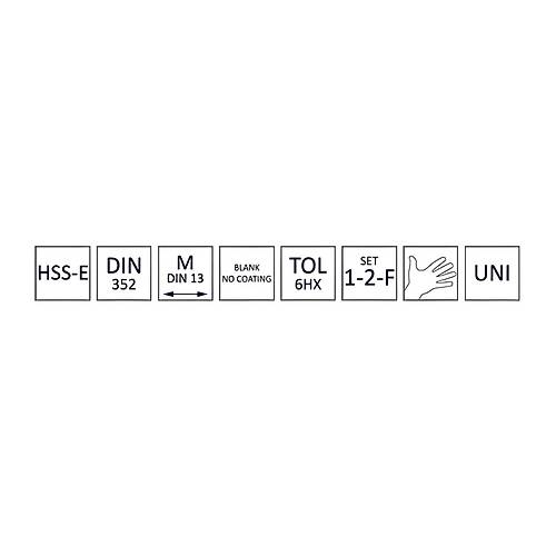 M3 HSSE El K�lavuz Seti, 3 Par�a (1-2-F), , 6HX, D�z Kanall�, DIN 352, Paslanmaz �elik (Inox) ��in