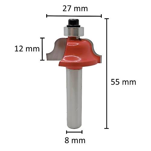 27 mm R4 El freze ucu, Router Bit Karb�r (Elmas) kaynakl� ve rulmanl� profil frezeleme ucu, Ah�ap motif freze ucu, Rady�sl� profil, motif freze ucu (�aft 8 mm)