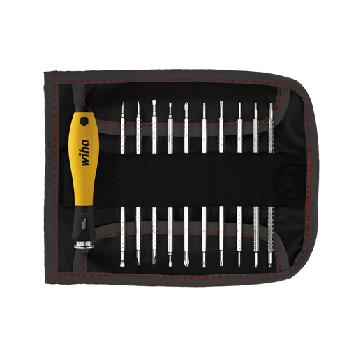 De�i�tirilebilir uclu Wiha Tornavida seti S�STEM 4 ESD, 12 par�a, rulo �antal�, Elektronik aletlerin derin vidalar�n� vidalamak i�in ideal