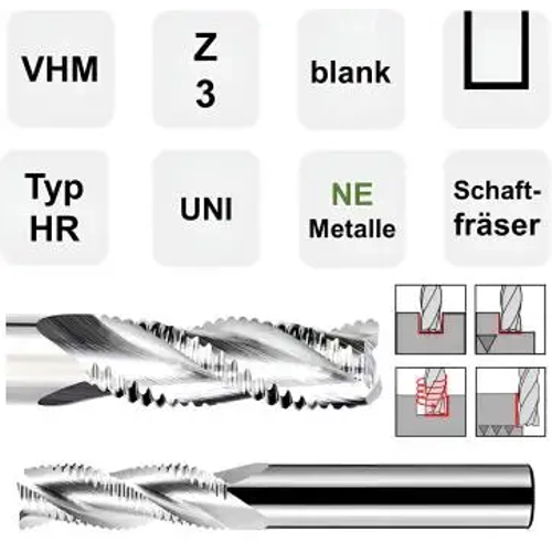 12,0 x 36 x 75 - d2=12mm Karbr kaba ileme kesici freze ucu Z=3