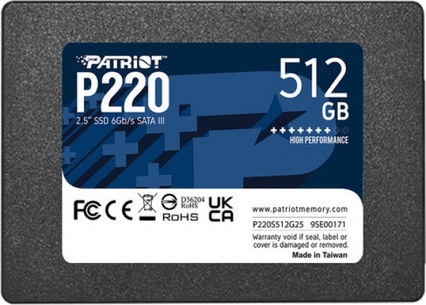Patriot P220S512G25 512 GB 550-500Mb/s SATA3 2.5 inc SSD Harddisk