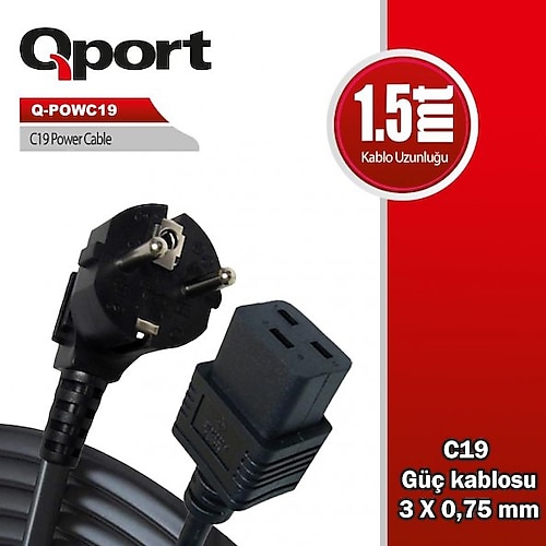 Qport Q-POWC19 1.5 Mt 3x0.75mm Power to C19 Power Kablosu