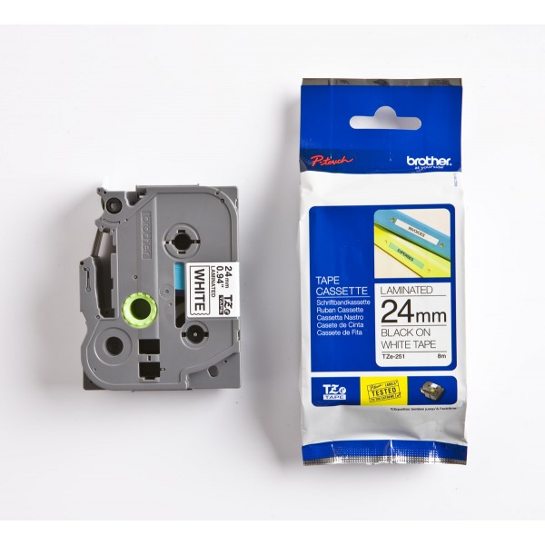 Brother P-Touch TZE-251 24mm 8Mt Beyaz Üzerine Siyah Laminasyonlu Etiket