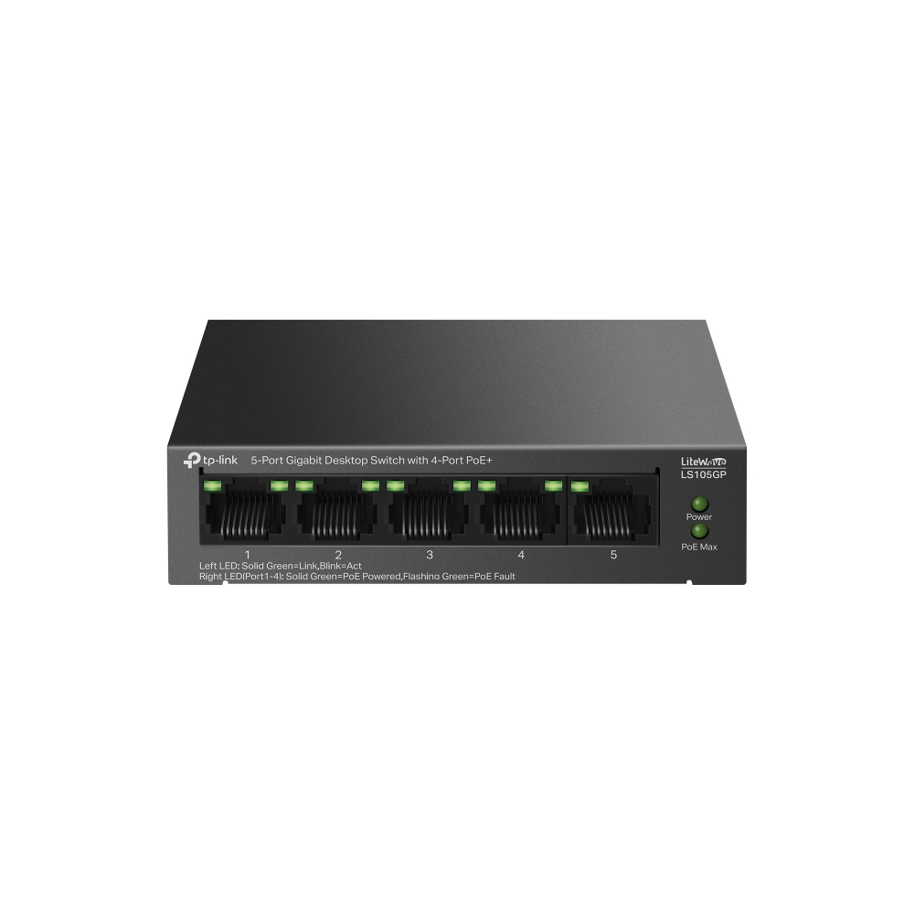 Tp-Link LS105GP 5 Port Gigabit 4 Port PoE+ Masaüstü PoE+ Switch