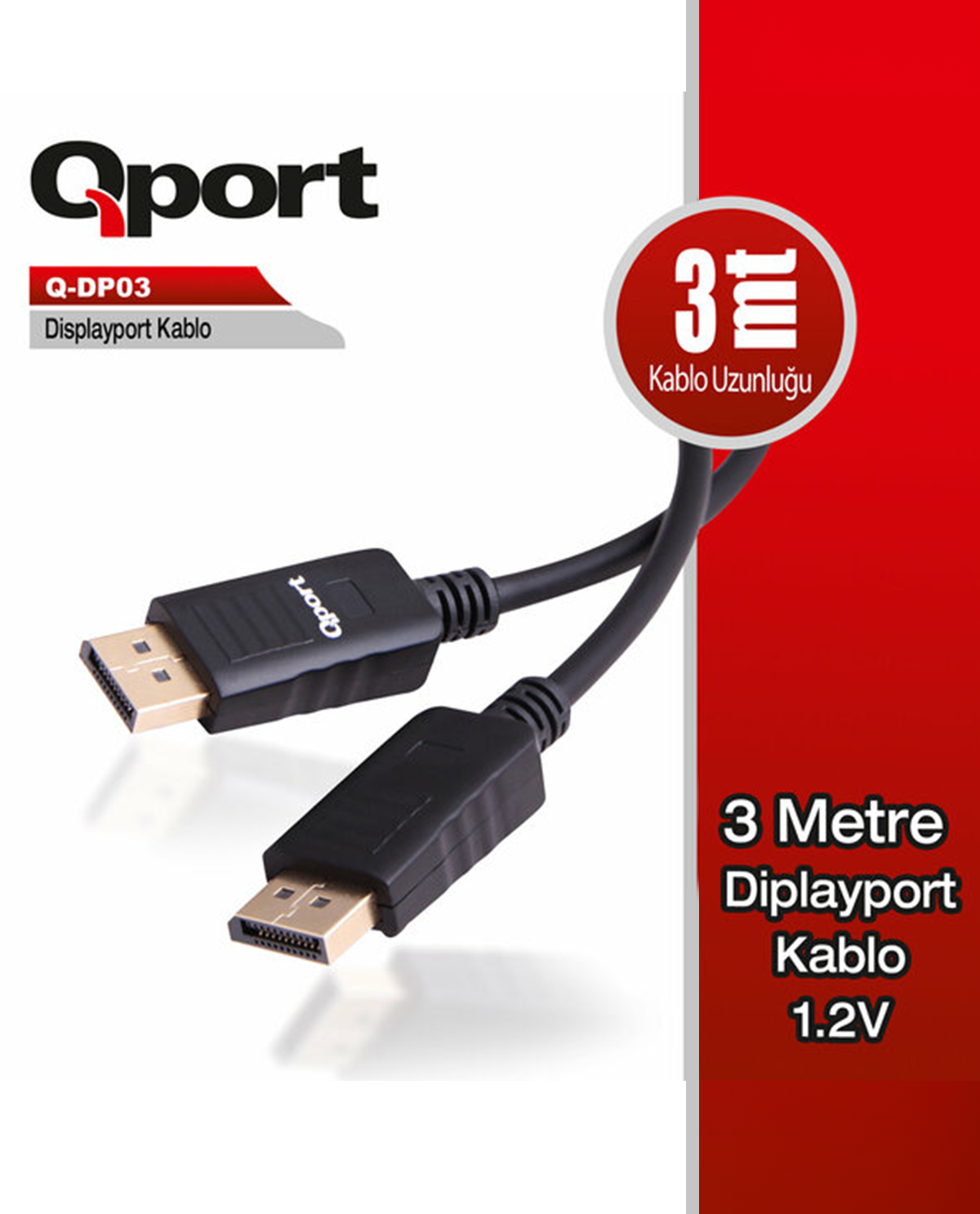 Qport Q-DP03 3 MT DISPLAYPORT to DISPLAYPORT v1.2 Görüntü Kablosu