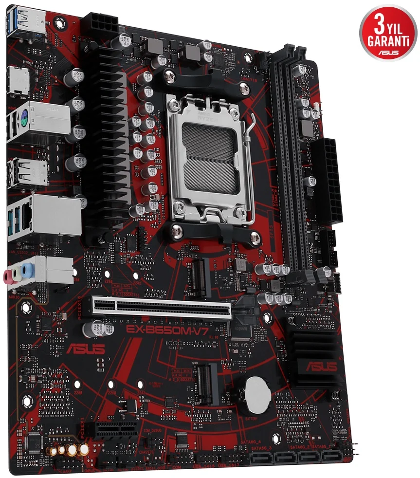 Asus EX-B650M-V7 Sc-AM5 B650 DDR5 7800Mhz M.2 2.5Gb Lan mATX AMD Anakart