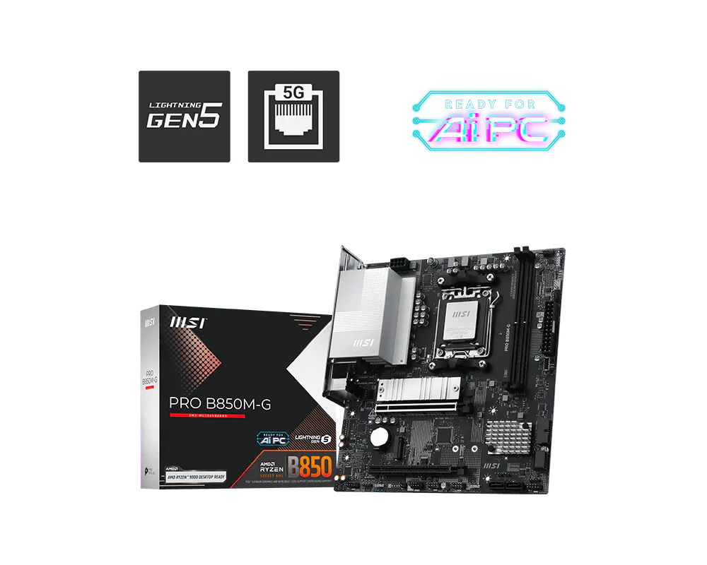 Msi PRO B850M-G Sc-AM5 DDR5 8200Mhz 2xM2 5Gbit LAN mATX AMD Anakart