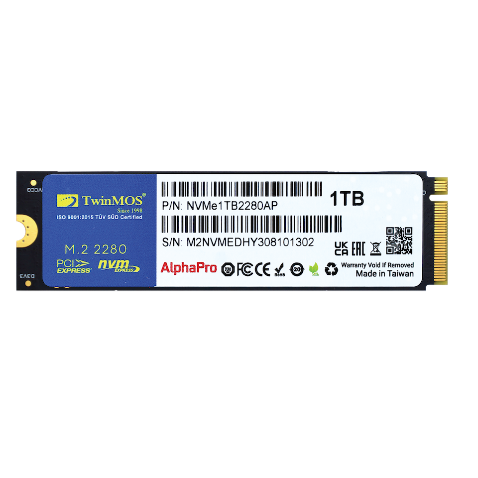Twinmos NVME1TB2280AP 1 TB 3600-3250Mb-s M.2 PCIe Gen3 NVMe 22x80 3DNAND SSD Harddisk