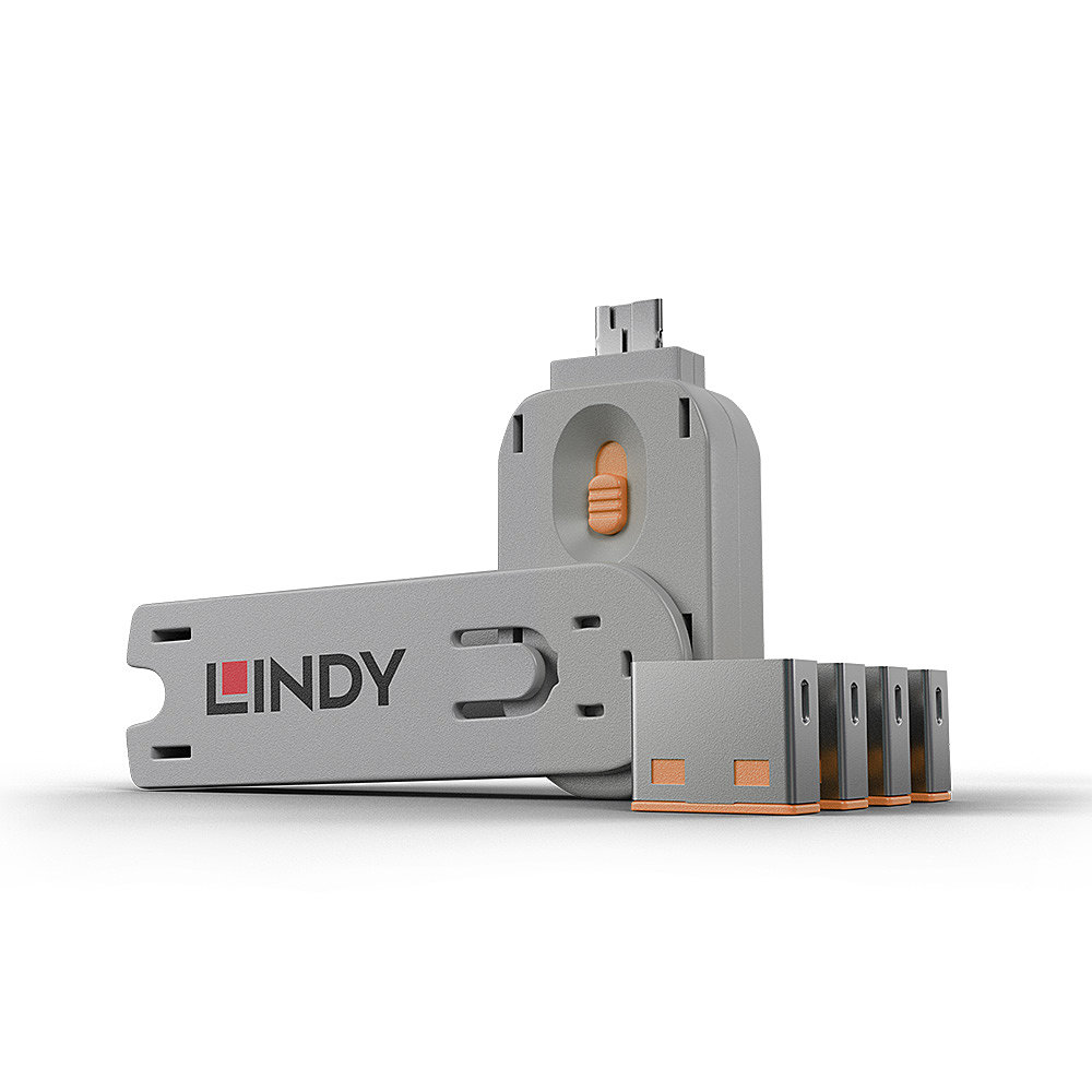 Lindy LIN-40453 USB A 4 Adet Port Kilidi ve 1 Adet Anahtar Turuncu Renk