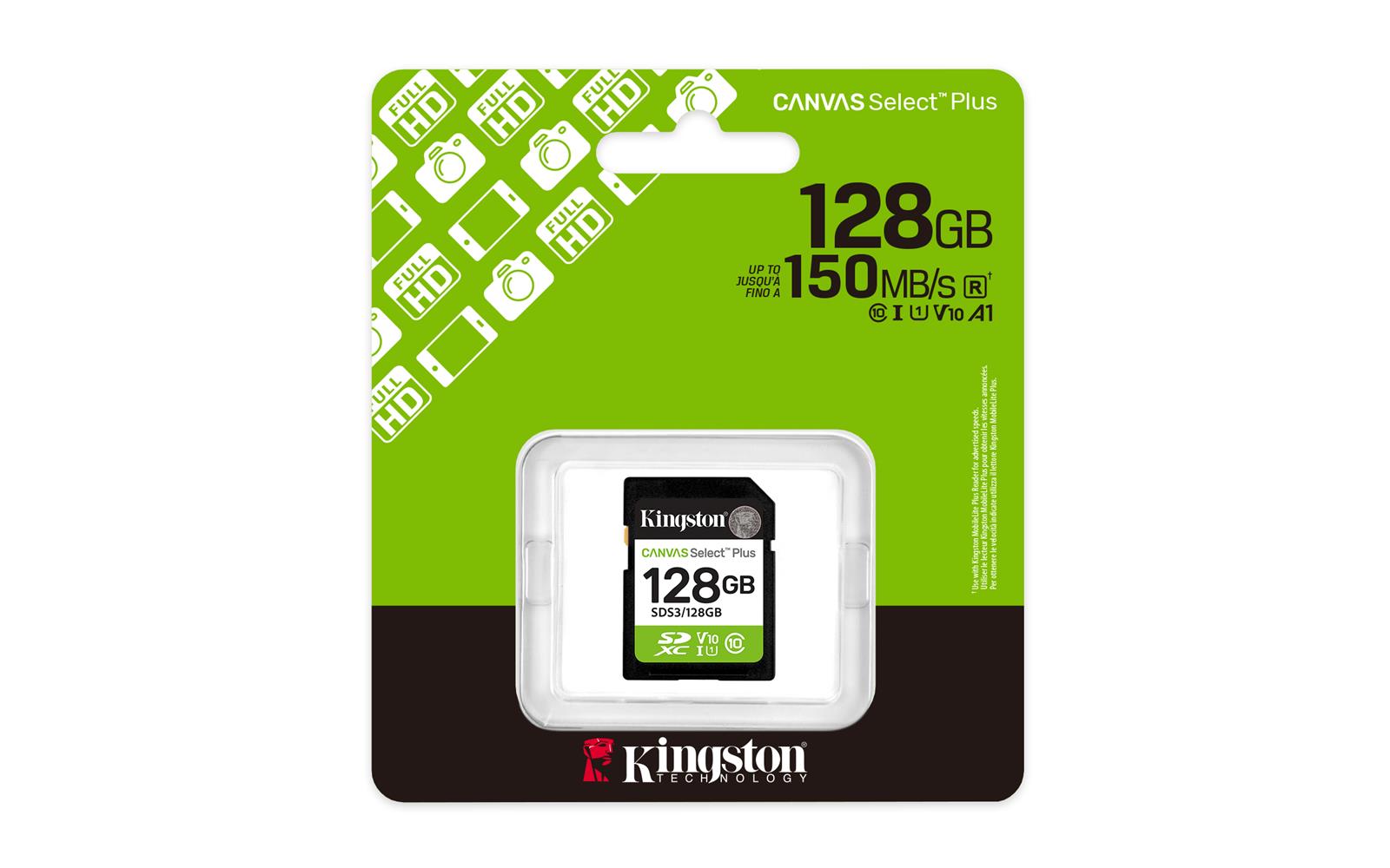 Kingston SDS3/128GB 128 GB SDXC Canvas Select Plus Gen3 150Mb/s C10 UHS-I U1 V10 SD Kart