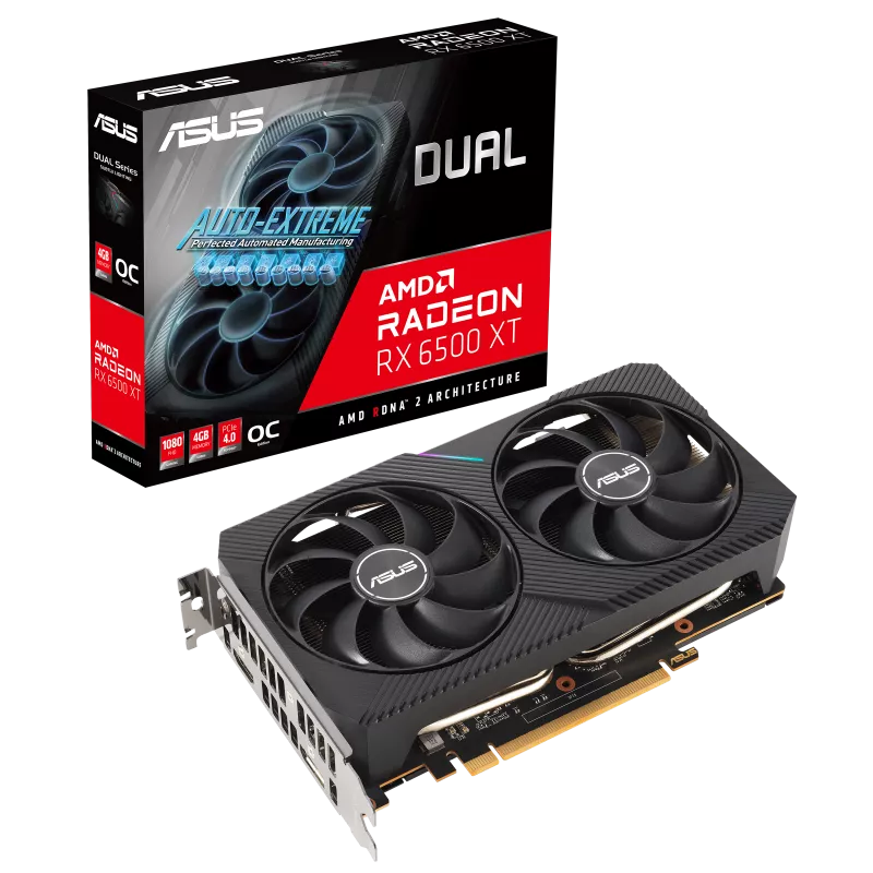 Asus DUAL-RX6500XT-O4G 4GB GDDR6 Dual Radeon RX6500Xt OC Edition 64Bit AMD Ekran Kartı
