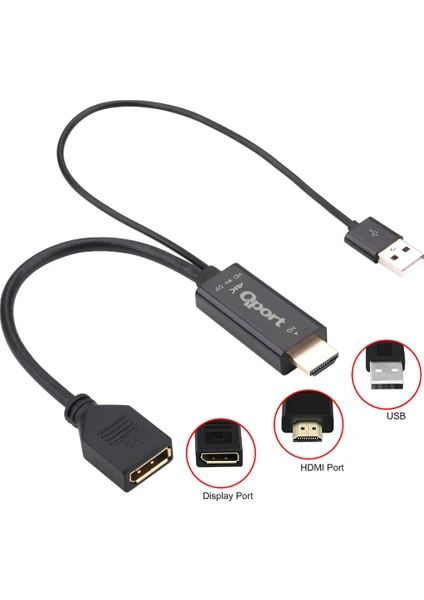 Qport Q-DPX HDMI to DISPLAY PORT Erkek-Dişi Dönüşütürücü Adaptör