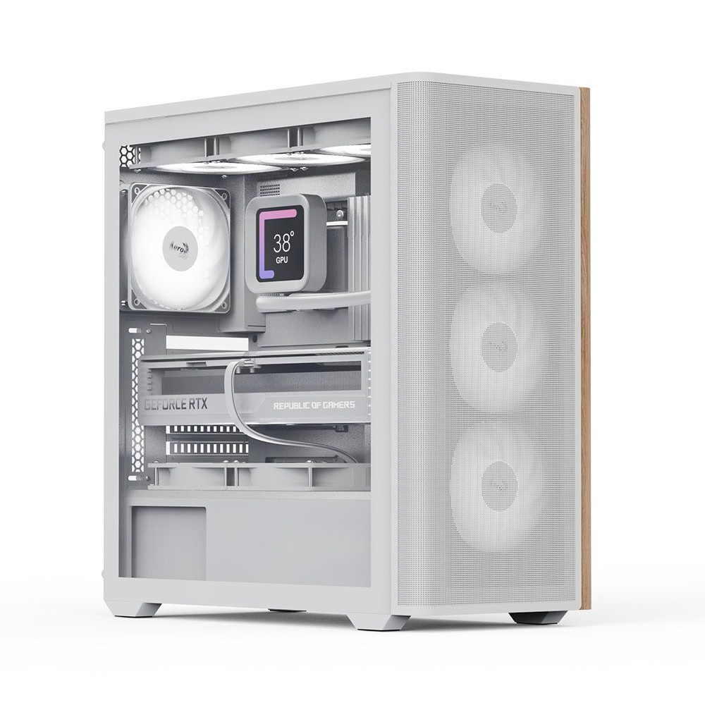 Aerocool AE-D501A-WH PSU YOK 4x12Cm ARGB Fanlı Ahşap ön Panel Tempered Beyaz ATX Bilgisayar Kasası
