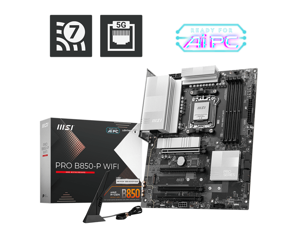 Msi PRO B850-P WIFI Sc-Am5 B850 DDR5 8200Mhz 3xM2 Wifi7 5Gbit Lan mATX AMD Anakart