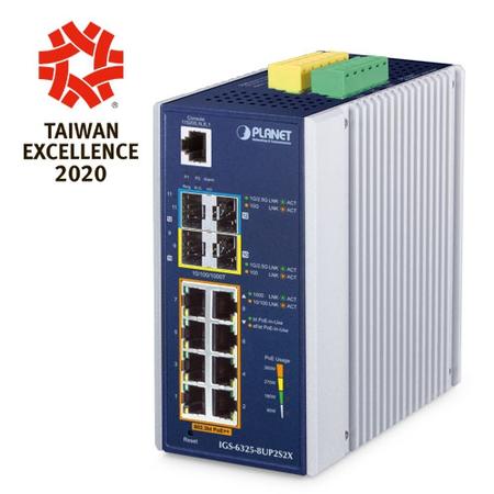 Planet PL-IGS-6325-8UP2S2X 8 Port Gigabit PoE+ 4 Port SFP 360W Yönetilebilir Endüstriyel PoE Switch