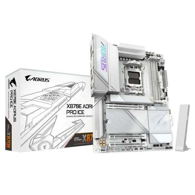 Gigabyte X870E AORUS PRO ICE Sc-AM5 DDR5 8200Mhz 4xM2 Wifi7 2.5Gbe e-ATX AMD Anakart
