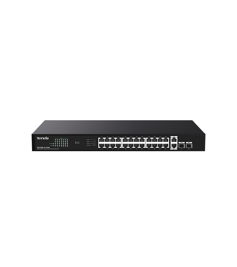 Tenda TEG1128P-24-410W 24 Port Gigabit PoE 2 Port SFP 410W PoE Switch