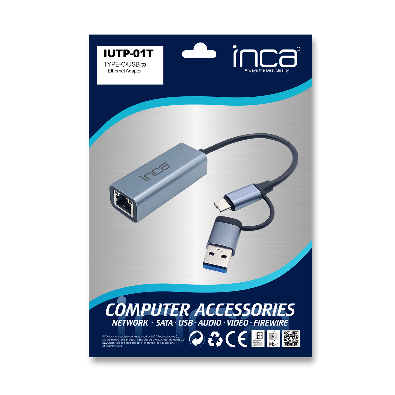 Inca IUTP-01T USB Type C USB 3.0 to RJ45 Gigabit Ethernet Adaptörü