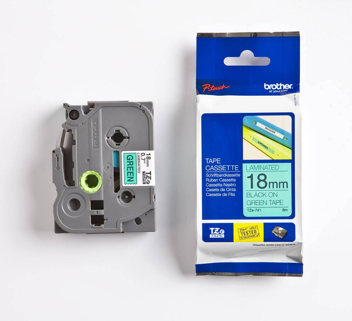 Brother P-Touch TZE-741 18mm 8Mt Yeşil Üzerine Siyah Laminasyonlu Etiket