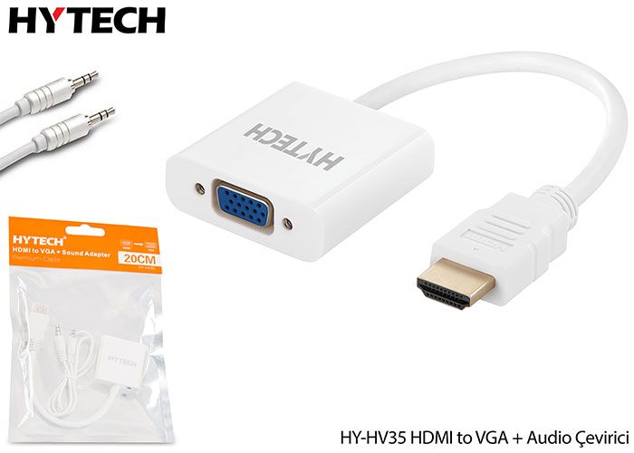 Hytech HY-HV35 HDMI To VGA AUDIO Erkek-Dişi Dönüştürücü Adaptör