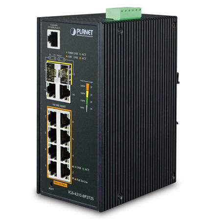 Planet PL-IGS-4215-8P2T2S 8 Port Gigabit PoE+ 2 port 10/100T 2 Port SFP 240W PoE Endüstriyel PoE Switch