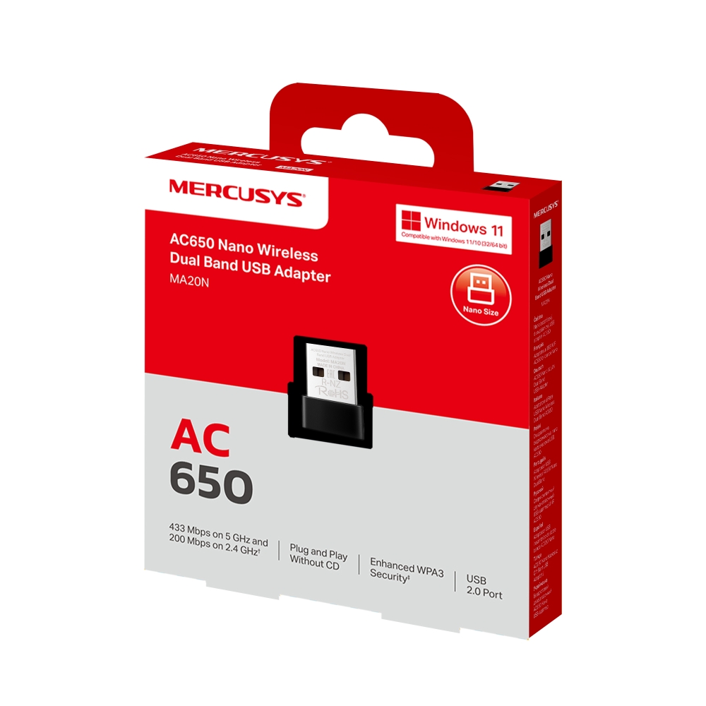 Tp-Link Mercusys MA20N AC650 Nano Dual Band Wifi Usb 2.0 Kablosuz Ağ Adaptörü
