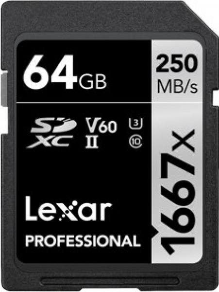 Lexar LSD64GCB1667 64 GB 1667X SDXC 250-120Mb/s UHS-II C10 V60 U3 SD Kart