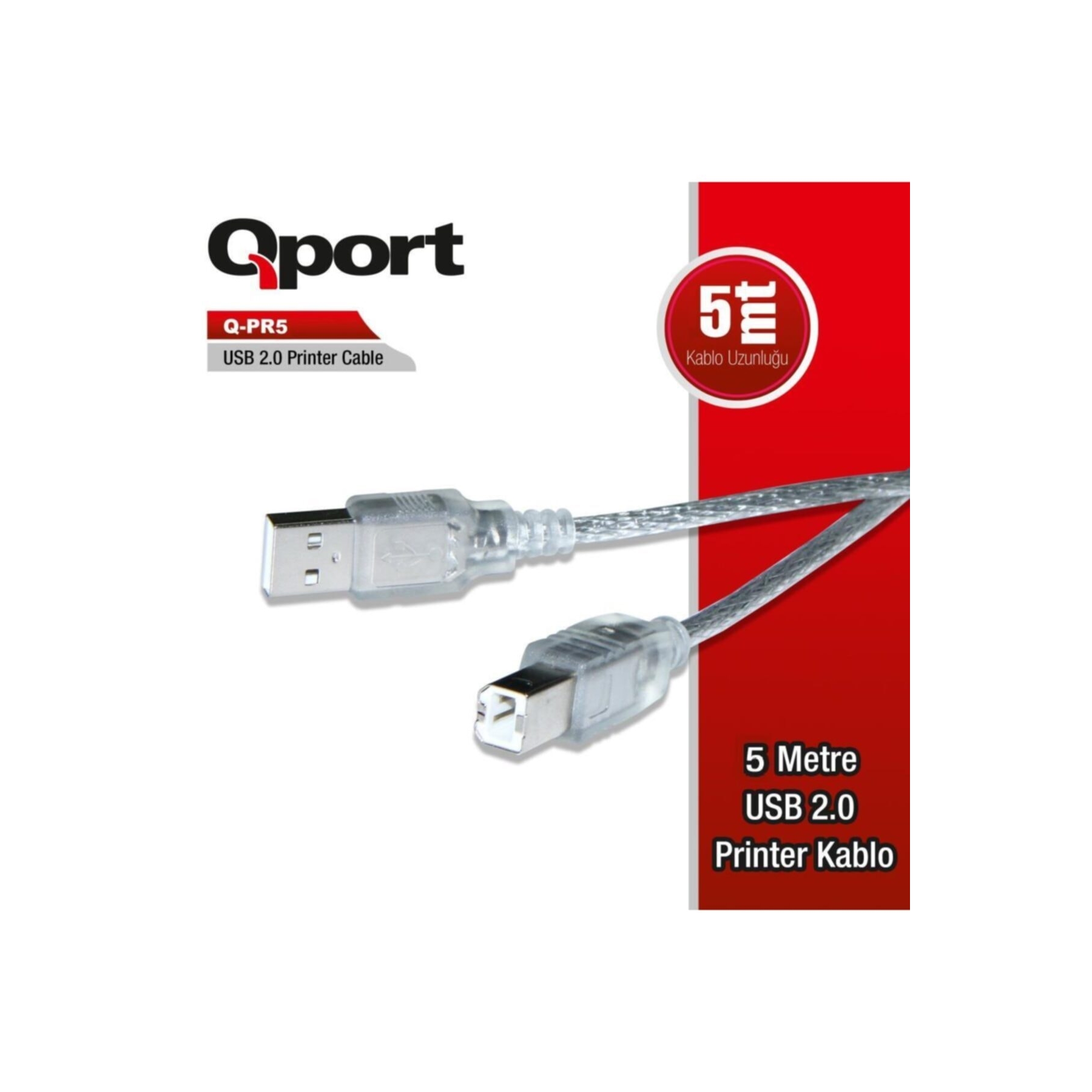 Qport Q-PR5 5 Mt USB 2.0 to USB B Erkek-Erkek Yazıcı Kablosu