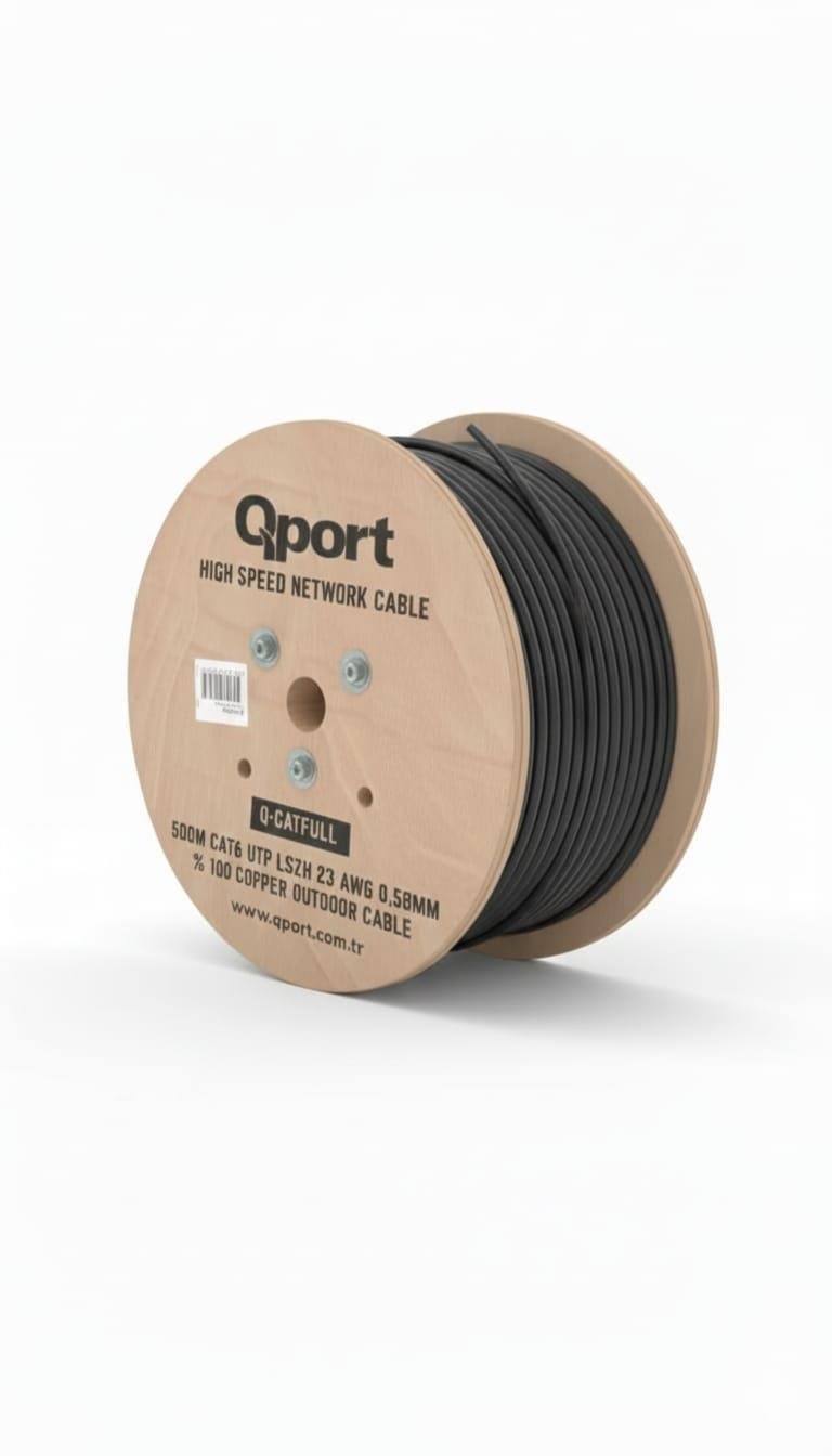 Qport Q-CATFULL 500 Mt CAT6 LSZH 23AWG Dış Mekan Siyah Data Kablosu