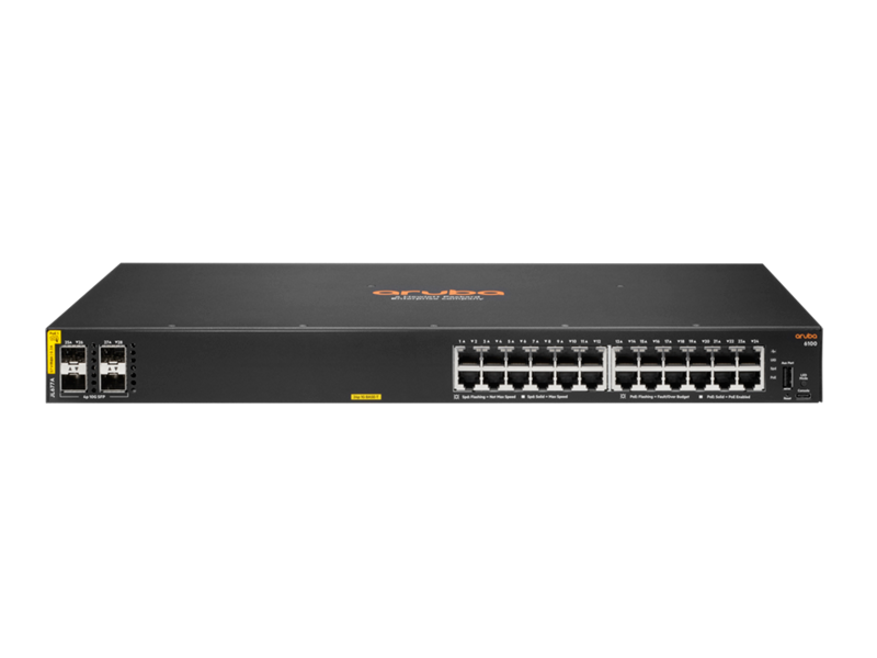 Hp JL677A Aruba 6100 24 Port Gigabit 4 Port SFP+ L3 Yönetilebilir 370W PoE Switch