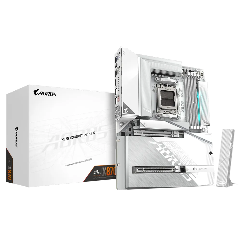 Gigabyte X870 AORUS STEALTH ICE Sc-Am5 DDR5 8200Mhz 4xM2 2.5Gbit Wi-Fi 7 ATX AMD Anakart