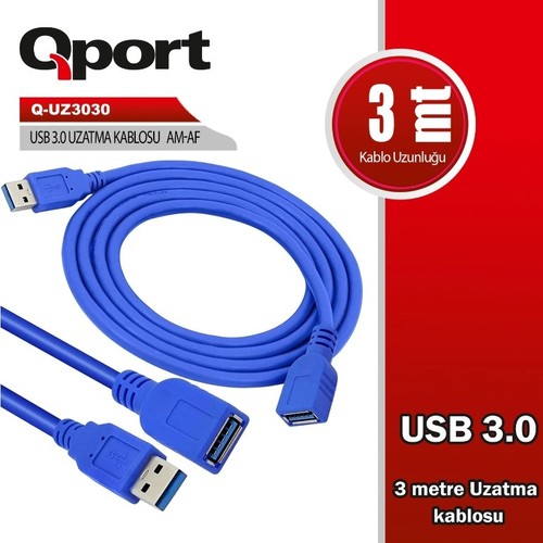 Qport Q-UZ3050 5 MT USB 3.0 to USB 3.0 Erkek-Dişi USB 3.0 Uzatma Kablosu