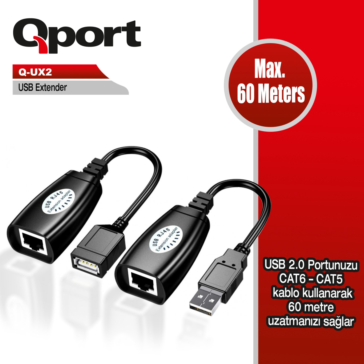 Qport Q-UX2 60 Mt Usb to RJ45 USB Mesafe Uzatıcı