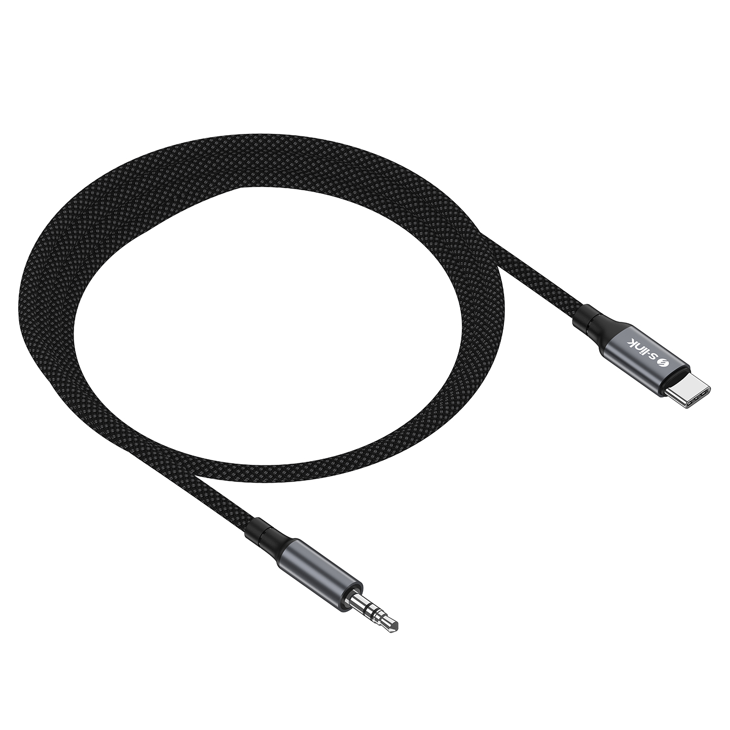 S-link Armor MC-01 1.2 Mt Type-C to M AUX Örgülü Metal Başlıklı Siyah Ses Kablosu